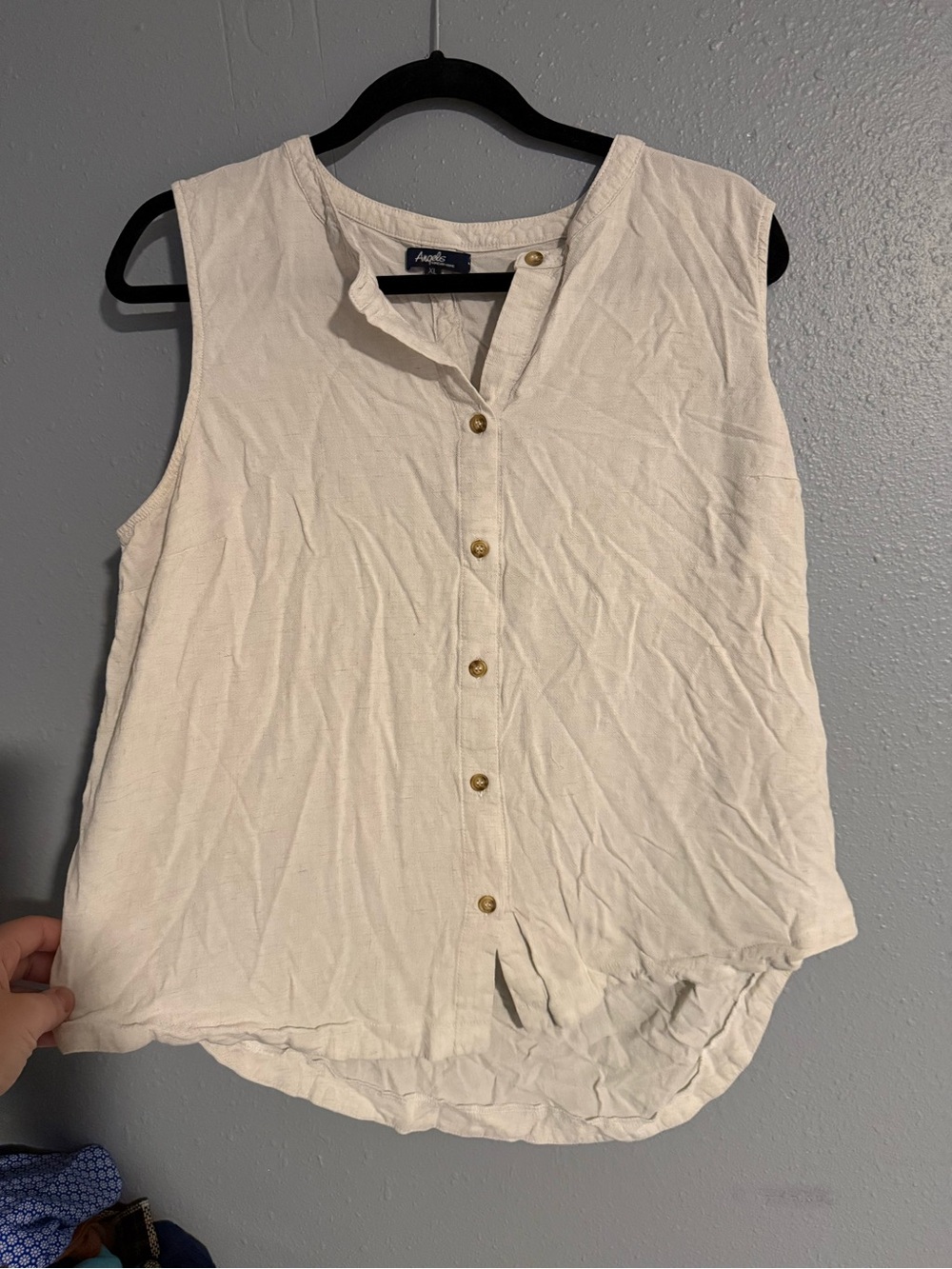 Angels Cream Sleeveless Button-Front Henley Blouse